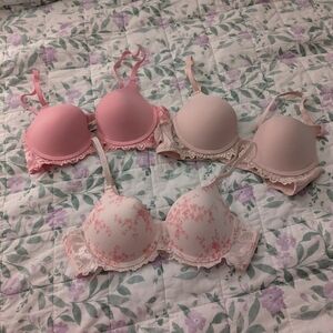 Laura Ashley 34B Wired And Padded Pink, Floral, And Pale Pink Set Of 3 Bras